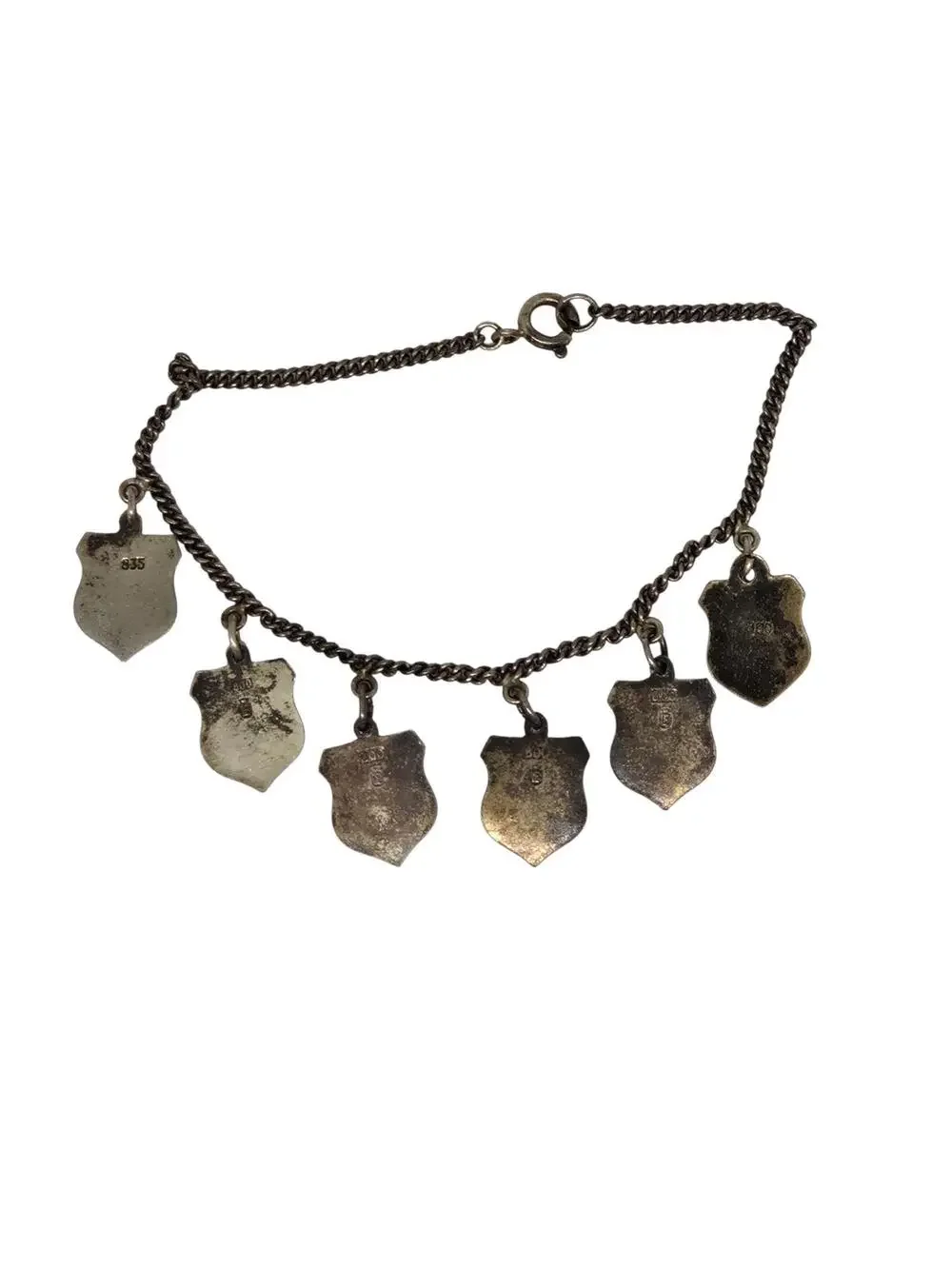 Vintage German City Crest Charm BRACELET, Six Enamel Travel SOUVENIR 800 SILVER